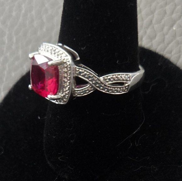 Cushion Cut Lab-Created 8mm Ruby Sterling Silver Size 7.5 (Kay Jewelers Ring) - Picture 4 of 4